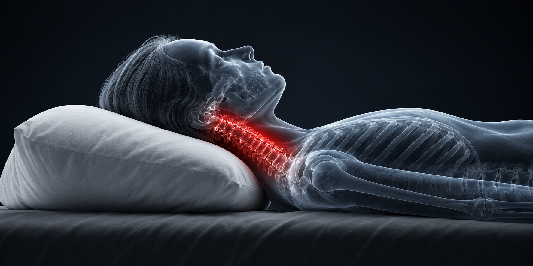 Anatomical overlay of a Woman resting on a pillow uncomfortably